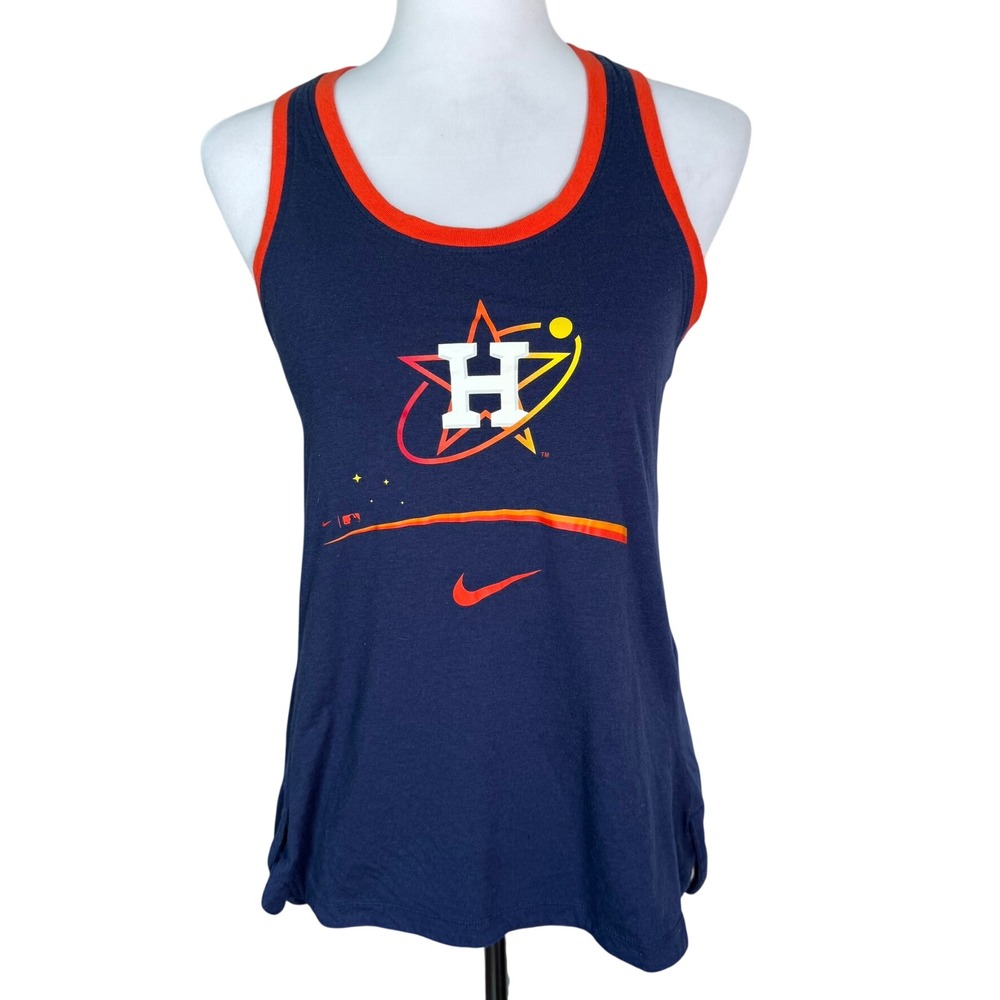 NIKE Women's Small Houston Astros Navy Blue Orange Racerback Tank Top MLB Logo